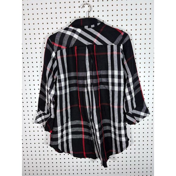 Boho Chic plaid linen blend button down top size M - Picture 2 of 4